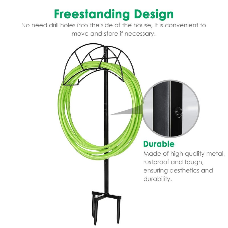 TomCare Garden Hose Holder Detachable Metal Water Hose Holder Holds 150 FT Hoses Free Standing Hose Hanger Stand Heavy Duty Garden Storage Rack for Outside Yard Lawn, Black - Image 4